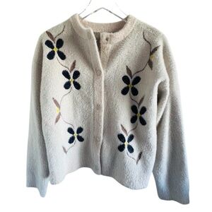 Joie Cream and Navy Floral Knit Cardigan